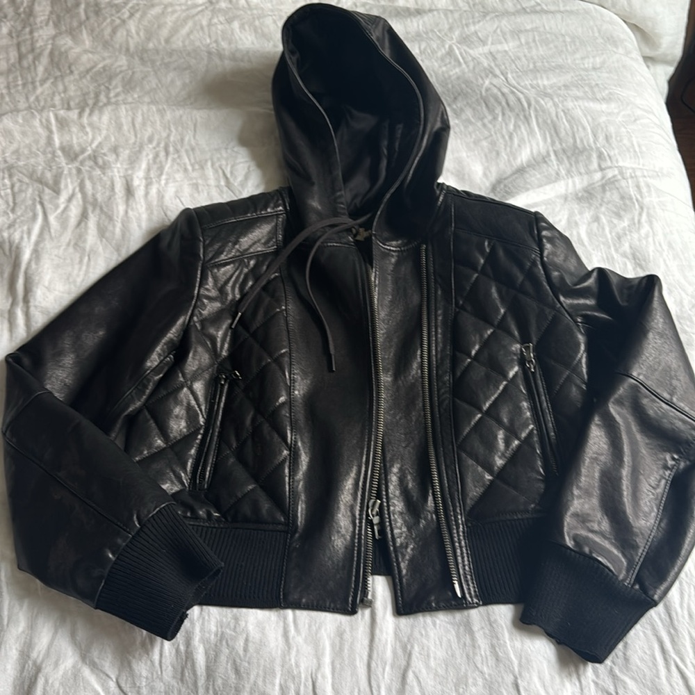 Black Quilted Leather Jacket - Picture 4 of 8
